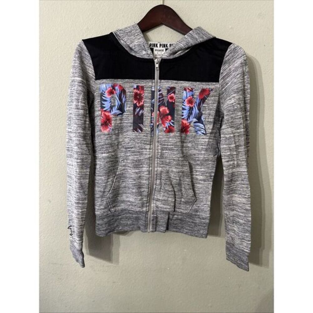 Pink Victoria's Secret Womens XS Full Zip Front Athletic Jacket Hoodie Grey